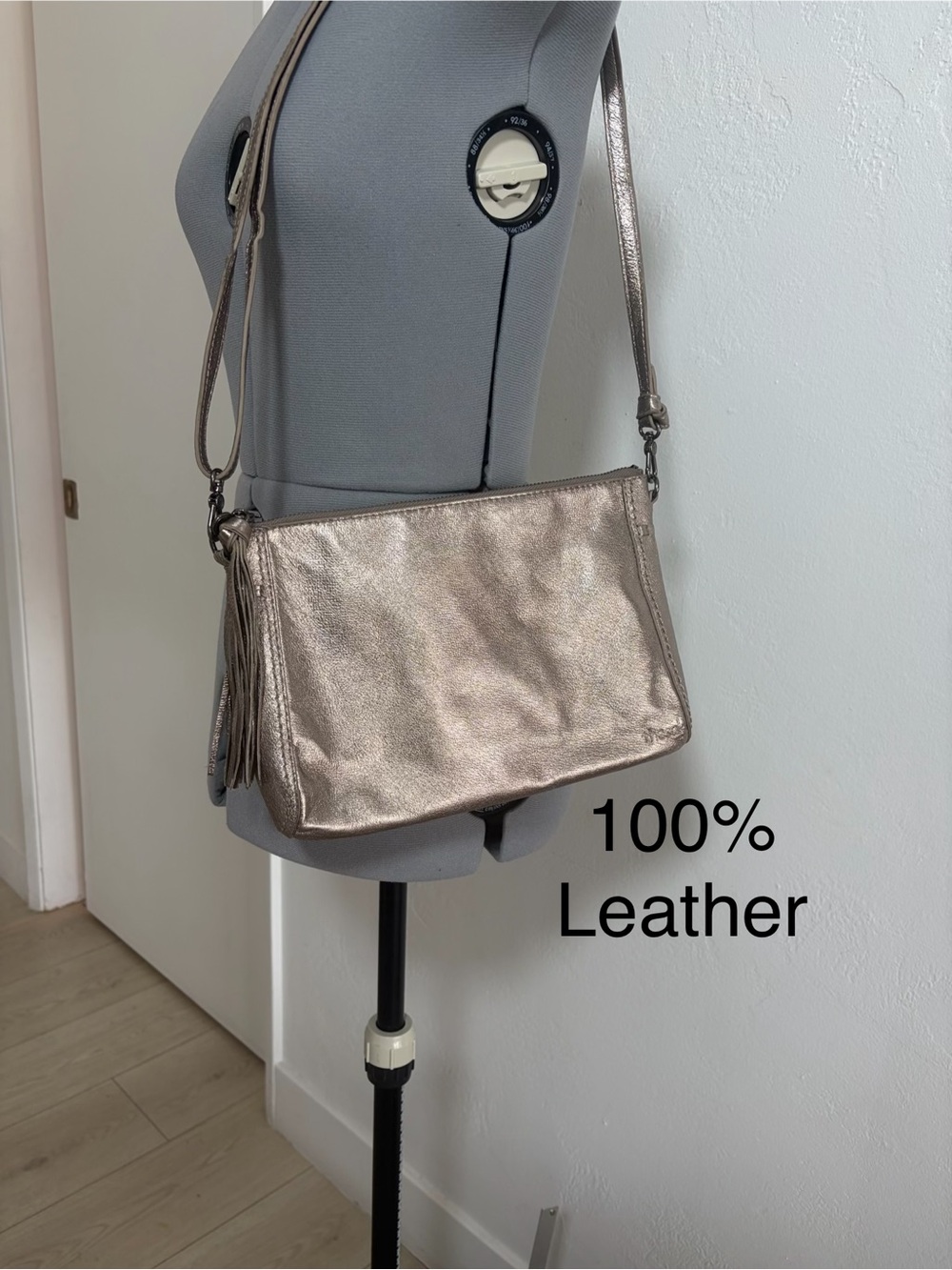 The Sak Metallic Pewter Leather Crossbody Shoulder Bag